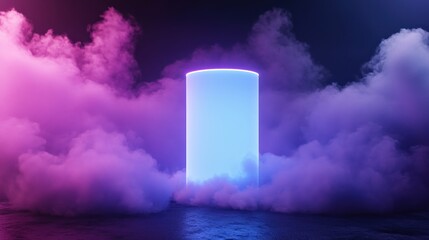 Ethereal Glow: A Neon Cylinder Emerging from a Purple and Blue Haze