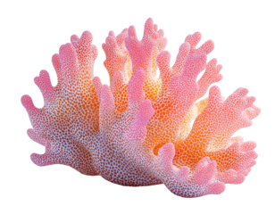 pink coral reef on white transparent background, ocean aquarium waterscape element, cutout png