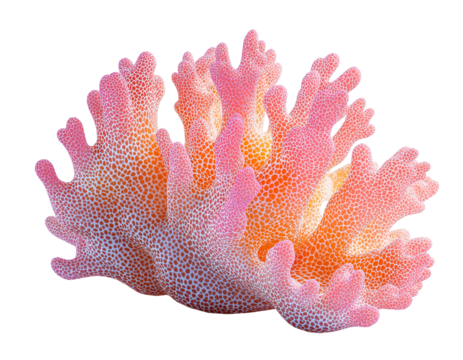 pink coral reef on white transparent background, ocean aquarium waterscape element, cutout png