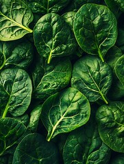 Obraz premium Lush Green Spinach Leaves Close-Up A Vibrant Texture Background.