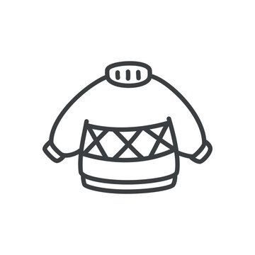 recommend clip art: Kawaii ugly sweater icon. Hand drawn monochrome illustration of a knitted jumper with ornament isolated on a white background. Cute winter sticker. Vector 10 EPS.