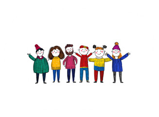 Fototapeta premium Happy cartoon group of people, teamwork and community theme