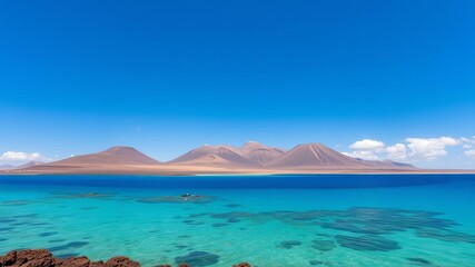 Spectacular view of Papagayo Beach near Las Coloradas Resort on Lanzarote Island, Spain, Spain, volcanic