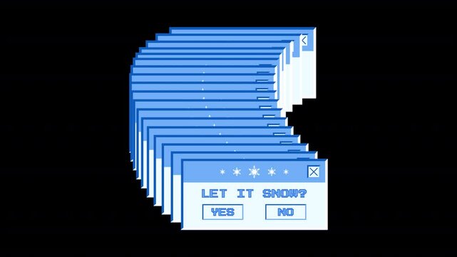 Animated retro computer window with the inscription let it snow with ice effect. Alpha channel