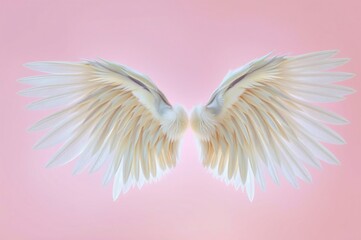 Fototapeta premium Elegant White Angel Wings on Soft Pink Background