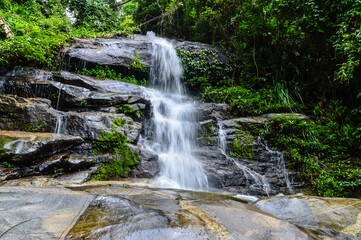 Montha Than Waterfall Or San Pa Yang Waterfall in Rainy Season at Doi Suthep - Pui National Park, Chiangmai Northern Thailand.