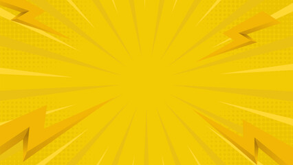 Fototapeta premium Glowing yellow comic background with lightning and pop art. Vector illustration. Suitable for comics, prints, wallpapers, posters, etc.