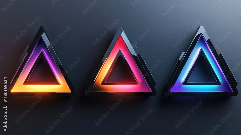 Wall mural metallic geometric patterns in overlapping triangles with glowing neon accents