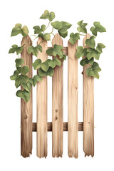 charming wooden fence adorned with vibrant green ivy leaves, creating serene and inviting atmosphere
