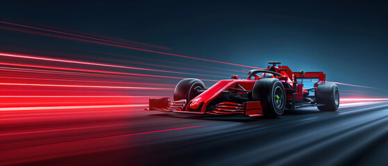 Dynamic racing car in motion with striking red streaks on a dark background.