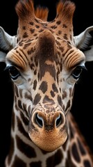 Obraz premium close shot of giraffe head background, wallpaper for mobile, 9:16 ratio. Generative ai.