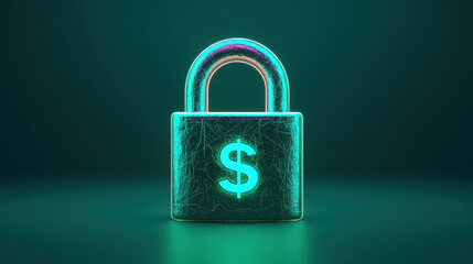 glowing padlock symbolizes secured finance and digital money, representing safety and protection in financial transactions