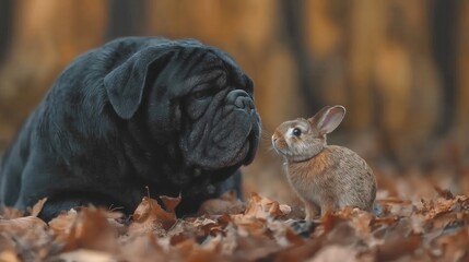 cute little rabbit befriending a big dog