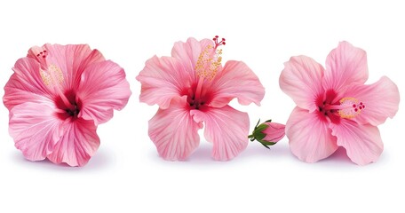 Fototapeta premium set of pink hibiscus flowers isolated on white background