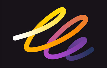 Fototapeta premium Neon Color Gradient squiggle lines. Scribble stripe with wavy elements. Abstract organic dynamic colorful Shapes on dark background.
