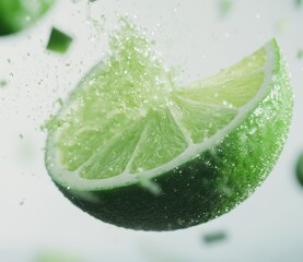 新鮮なライムが水しぶきを上げる瞬間の魅力的な描写