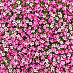 Fototapeta premium The image shows a field of tiny pink and white flowers, creating a vibrant and colorful scene.