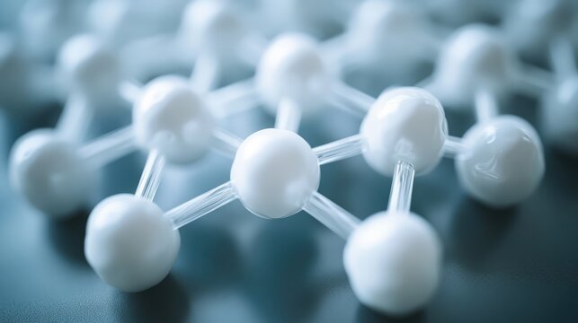 Ethylamine C2H5NH2 molecular structure in laboratory setting with white plastic packaging and clear molecular model representation