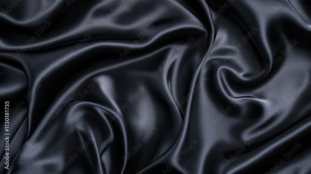 Poster luxurious black satin fabric texture with soft waves and subtle shine creating an elegant and refine