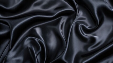Obraz premium Luxurious black satin fabric texture with soft waves and subtle shine creating an elegant and refined abstract background design.