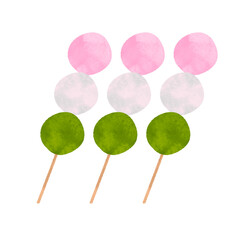手描き　3本の三色団子のイラスト
