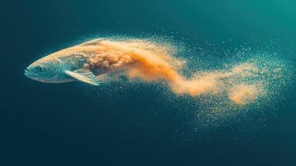 Naklejka premium Abstract Fish Disintegrating into Dust Ocean Life Aquatic Marine
