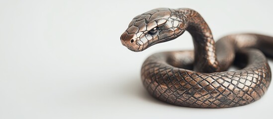 Obraz premium Bronze snake sculpture on white background symbolizing prosperity and renewal for the New Year celebration