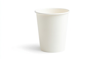 Blank white paper cup for hot drinks featuring a clean design ideal for branding or showcasing beverages in a studio setting.