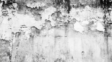 Obraz premium Weathered texture of an old cracked wall with peeling paint in black and white showcasing vintage architectural details
