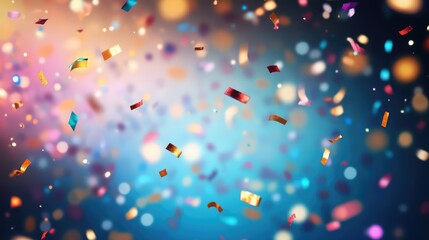Colorful confetti raining down in a vibrant blurred background creating a festive atmosphere suitable for celebrations and concerts