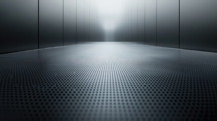 Metallic textured background with a futuristic hallway perspective and soft ambient lighting