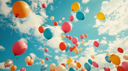 Fototapeta premium Colorful balloons floating in the bright blue sky