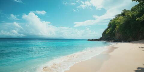 Fototapeta premium Stunning beach scenery featuring a beautiful beach with serene waters and relaxing vibes, showcasing the allure of a beautiful beach perfect for leisure and enjoyment.