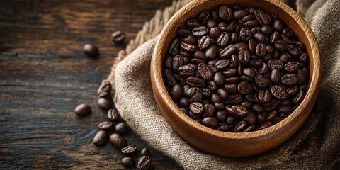 Fototapeta premium Aromatic fragrance of freshly roasted coffee grains fills the air, evoking the rich and invigorating essence of coffee grains that tantalizes the senses and awakens passion for coffee.