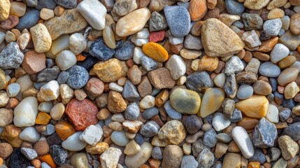 Textured background of various small gravel stones in natural colors perfect for surface design and landscaping projects