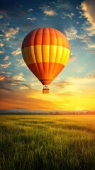 Fototapeta premium Hot air balloon adventure scenic field outdoor activity sunset view freedom concept for memorable experiences