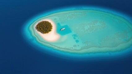 Fototapeta premium A breathtaking aerial view of a secluded island surrounded by turquoise waters and pristine sandy beaches, tourism, tropical