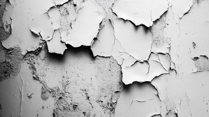 Obraz premium Cracked and peeling white wall texture with distressed paint for creative backgrounds and design projects