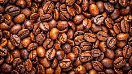 Fototapeta premium Close-up of roasted coffee beans, aroma, beverage, caffeine, espresso, dark roast, Italian, morning routine, caffeine boost