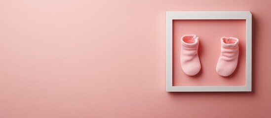 Pink baby booties framed on a soft pink backdrop ideal for showcasing newborn essentials or baby shower themes