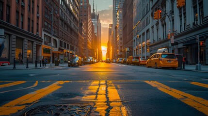City street scene with the beautiful sunrise © Airakit Studio