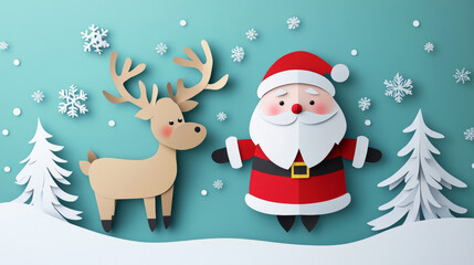 Christmas Santa and His Reindeer Adventure.elebrate the holiday spirit with a delightful cartoon background featuring Santa Claus and his merry reindeer.