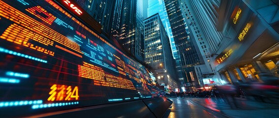 A vivid stock market scene with a digital graph showcasing trading trends and financial analysis