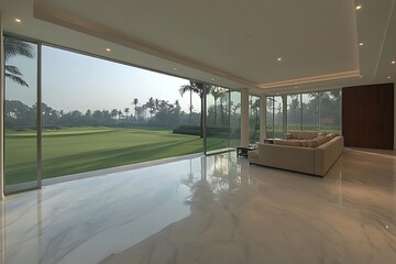 Fototapeta premium Modern Beachfront Living Room GolfCourse View