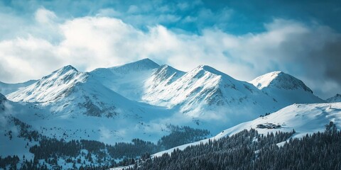 Obraz premium Mountain Landscape View of Snowy Peaks, showcasing winter tourism in the Transalpina region, perfect for capturing the serene beauty of mountains in a winter setting.