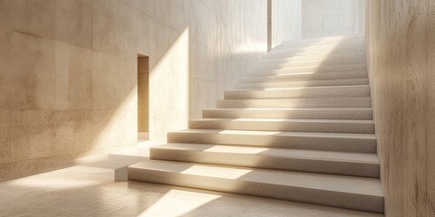 Fototapeta premium Elegant white stairs featured in an art gallery create a stunning visual. The white stairs in the art gallery enhance the artistic atmosphere and invite exploration of the displayed artwork.