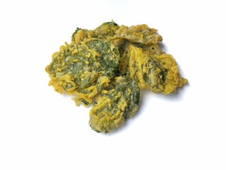 Keripik bayam or Spinach chips isolated on white background 