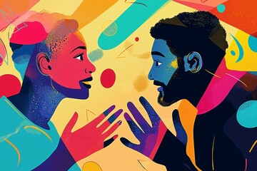 A diverse duo engages in a meaningful conversation, showing attentive expressions that emphasize the significance of empathetic listening and connection.