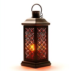 A decorative lantern with intricate patterns casting a warm glow, perfect for enhancing ambiance in outdoor settings or special occasions.