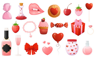 Valentine day romantic elements cartoon set